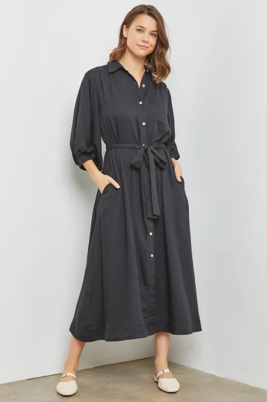 Black Button Down Midi Dress sold by Pinkblush