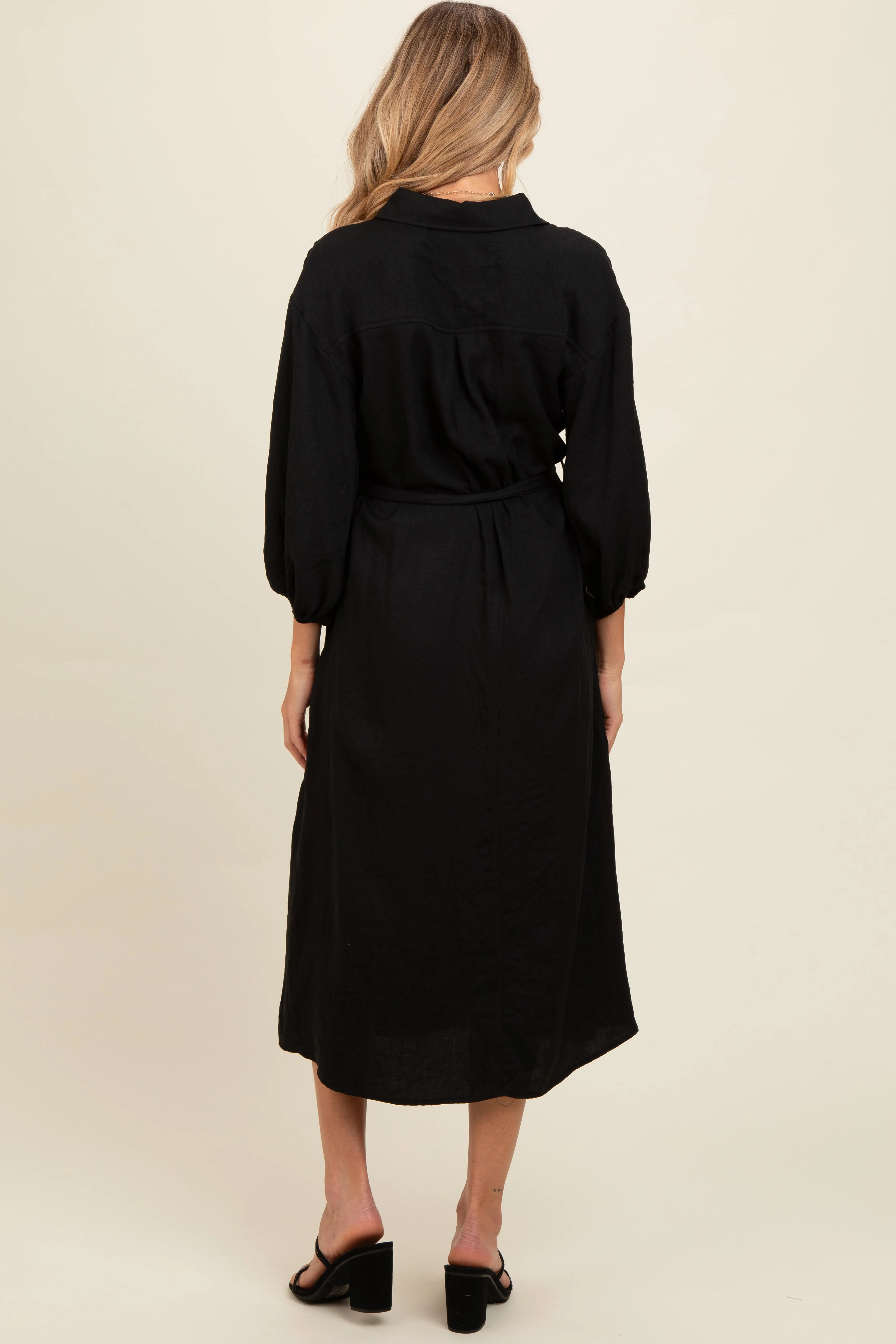 Black Button Down Maternity Midi Dress sold by Pinkblush product image thumbnail 4