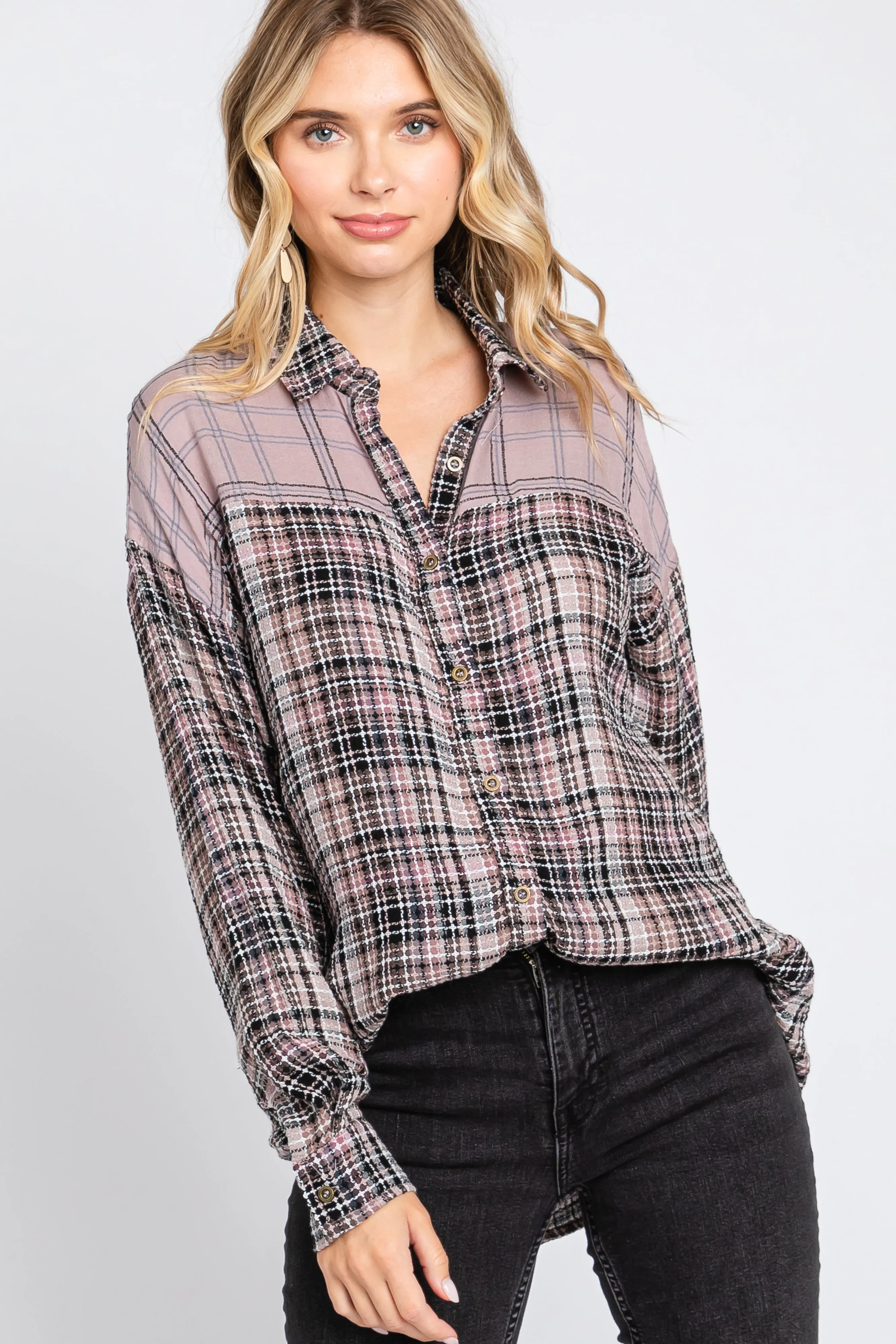Lavender Mixed Plaid Top sold by Pinkblush