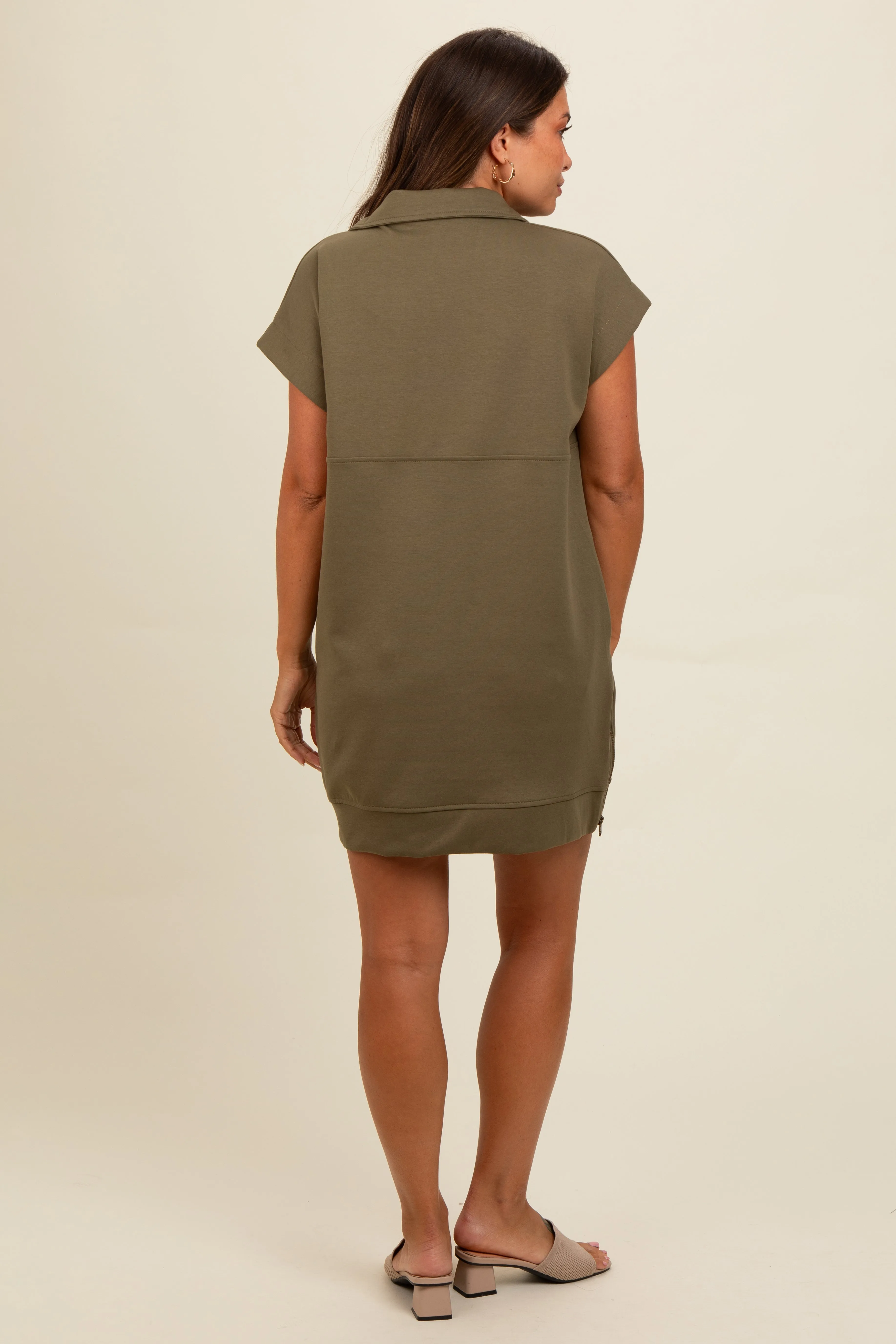 Olive Knit Half Zip Maternity Mini Dress sold by Pinkblush product image thumbnail 4
