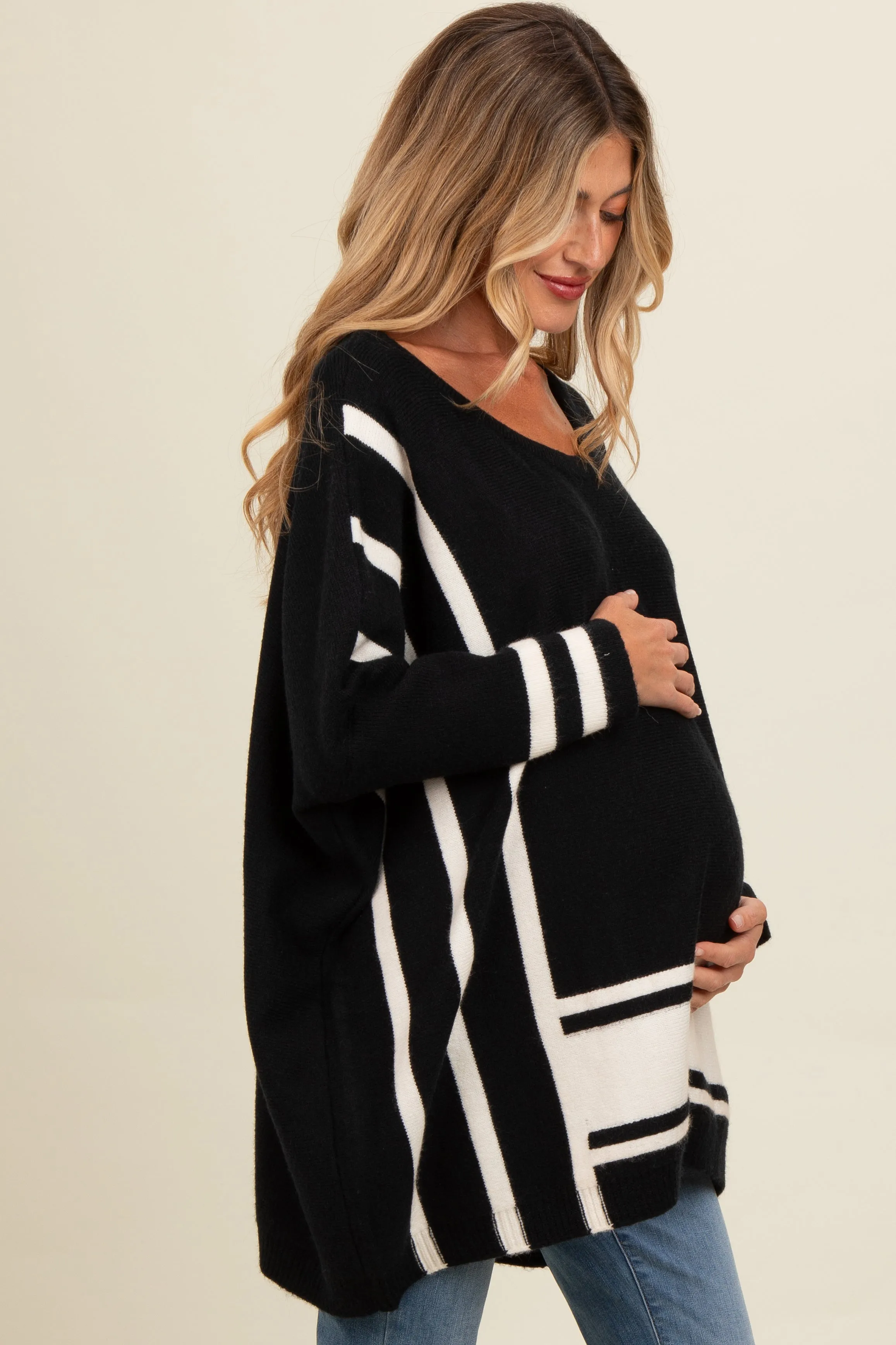 Black Mixed Stripe Dolman Sleeve Maternity Sweater sold by Pinkblush product image thumbnail 2