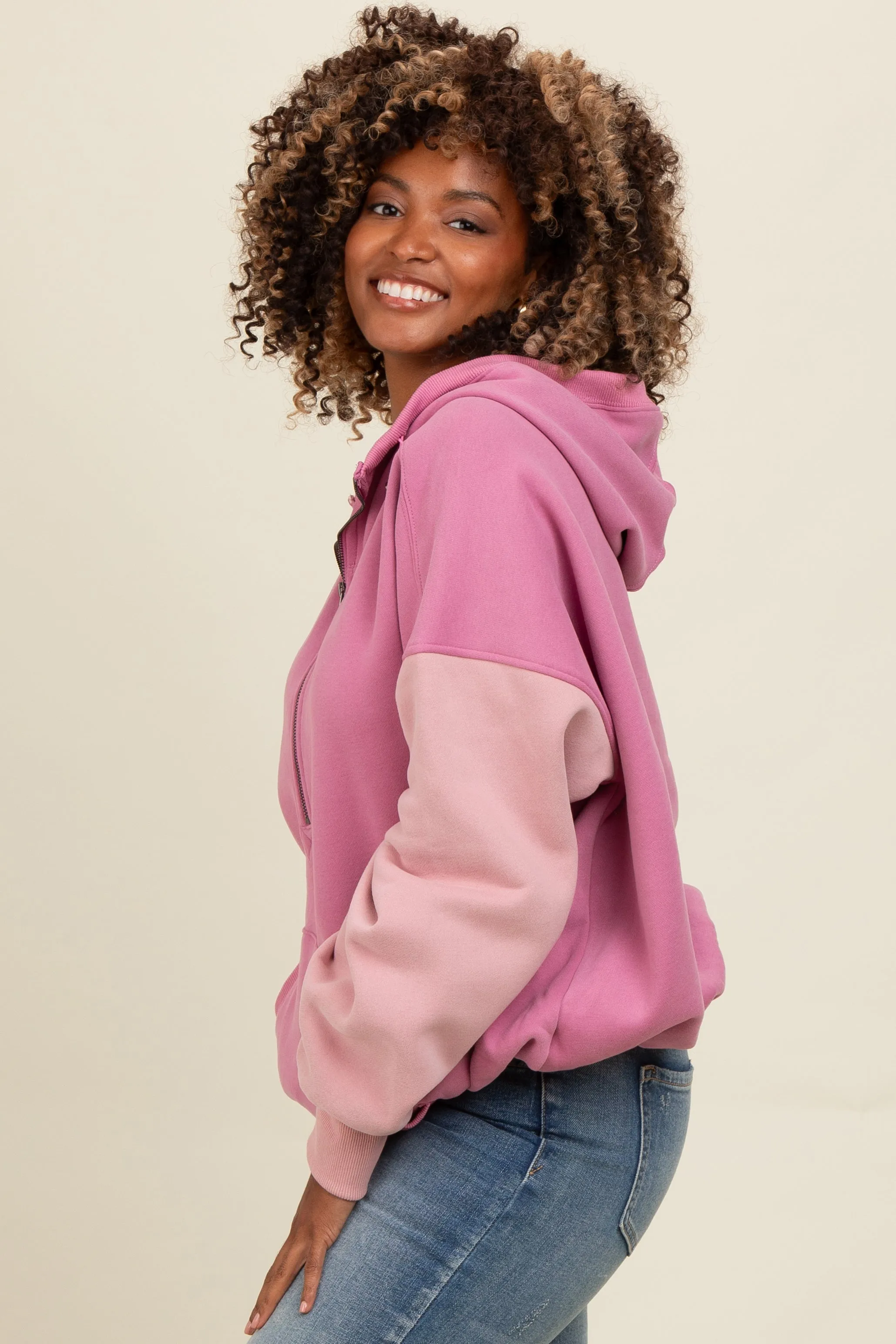 Mauve Colorblock Half Zip Hoodie sold by Pinkblush product image thumbnail 3