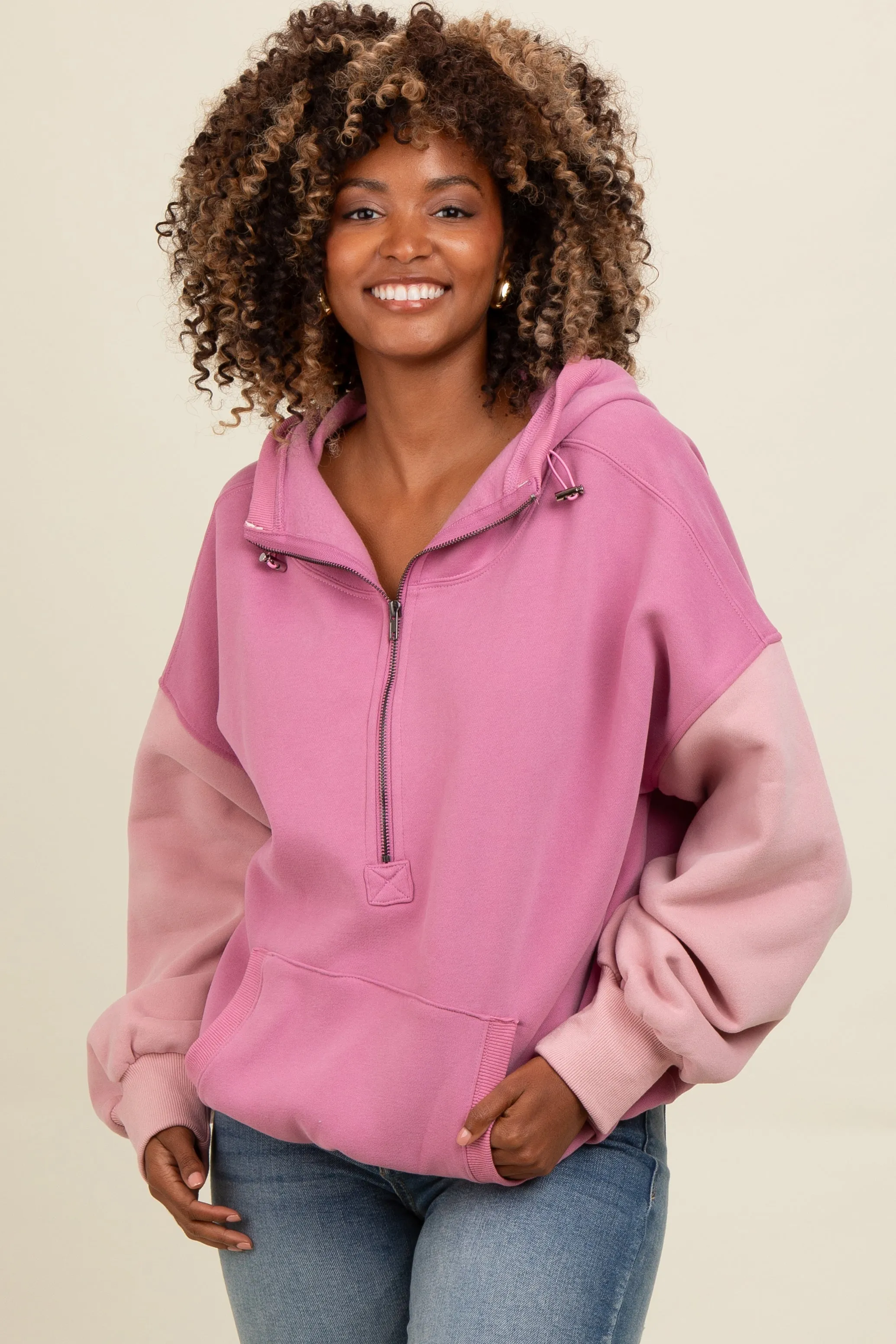 Mauve Colorblock Half Zip Hoodie sold by Pinkblush product image thumbnail 2