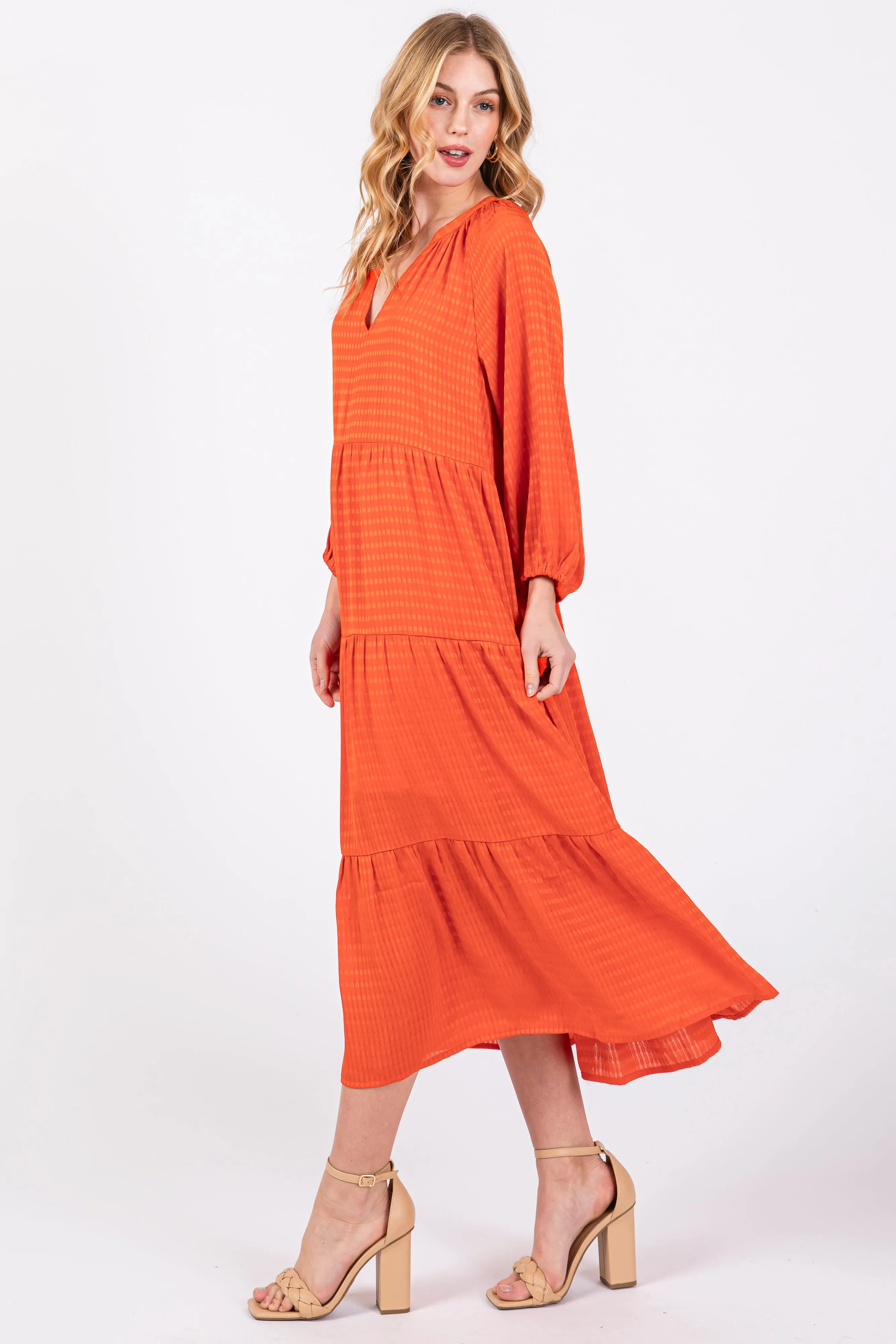 Orange Textured Tiered Midi Dress sold by Pinkblush product image thumbnail 2