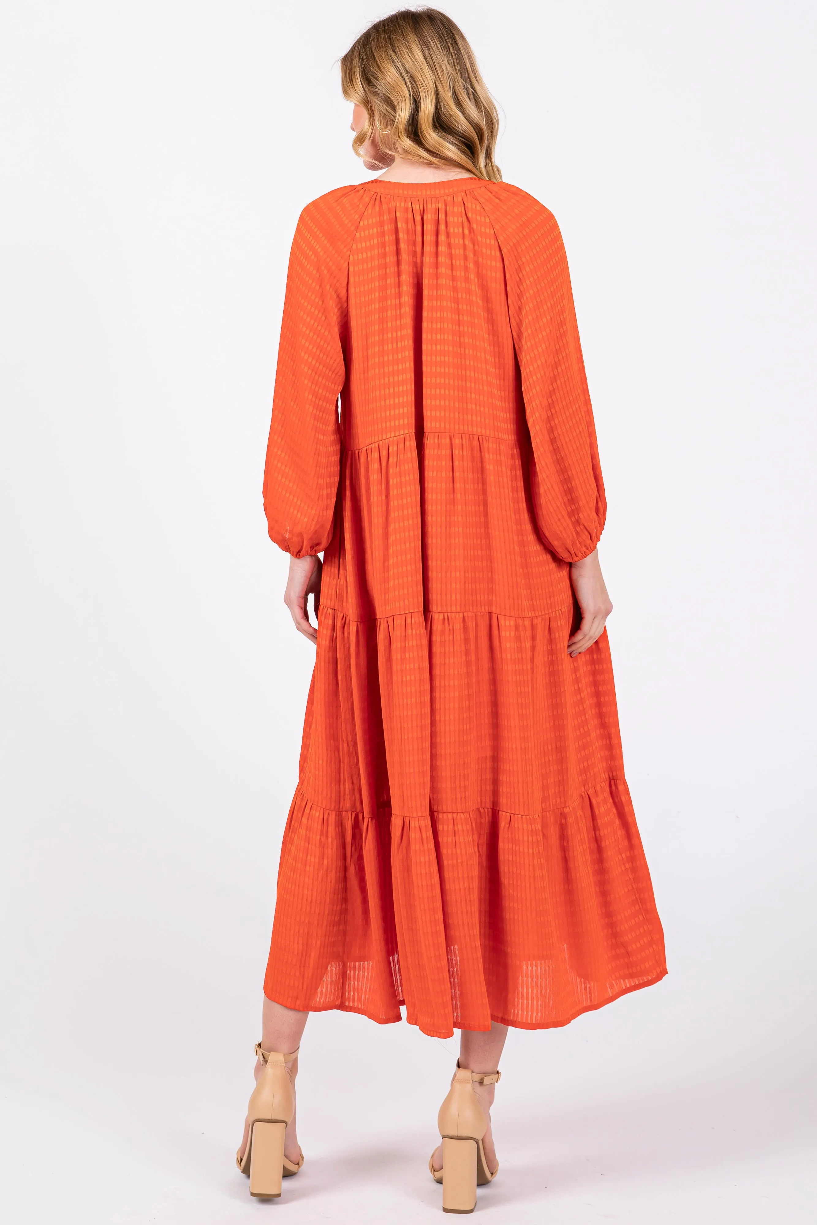 Orange Textured Tiered Midi Dress sold by Pinkblush product image thumbnail 3