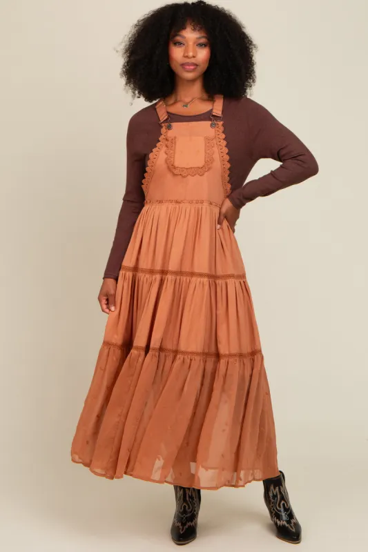 Camel Overall Crochet Lace Tiered Dress sold by Pinkblush