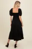 Black Pleated Bodice Puff Sleeve Midi Dress sold by Pinkblush