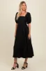 Black Pleated Bodice Puff Sleeve Midi Dress sold by Pinkblush