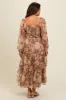 Mocha Floral Square Neck Smocked Maternity Midi Dress sold by Pinkblush