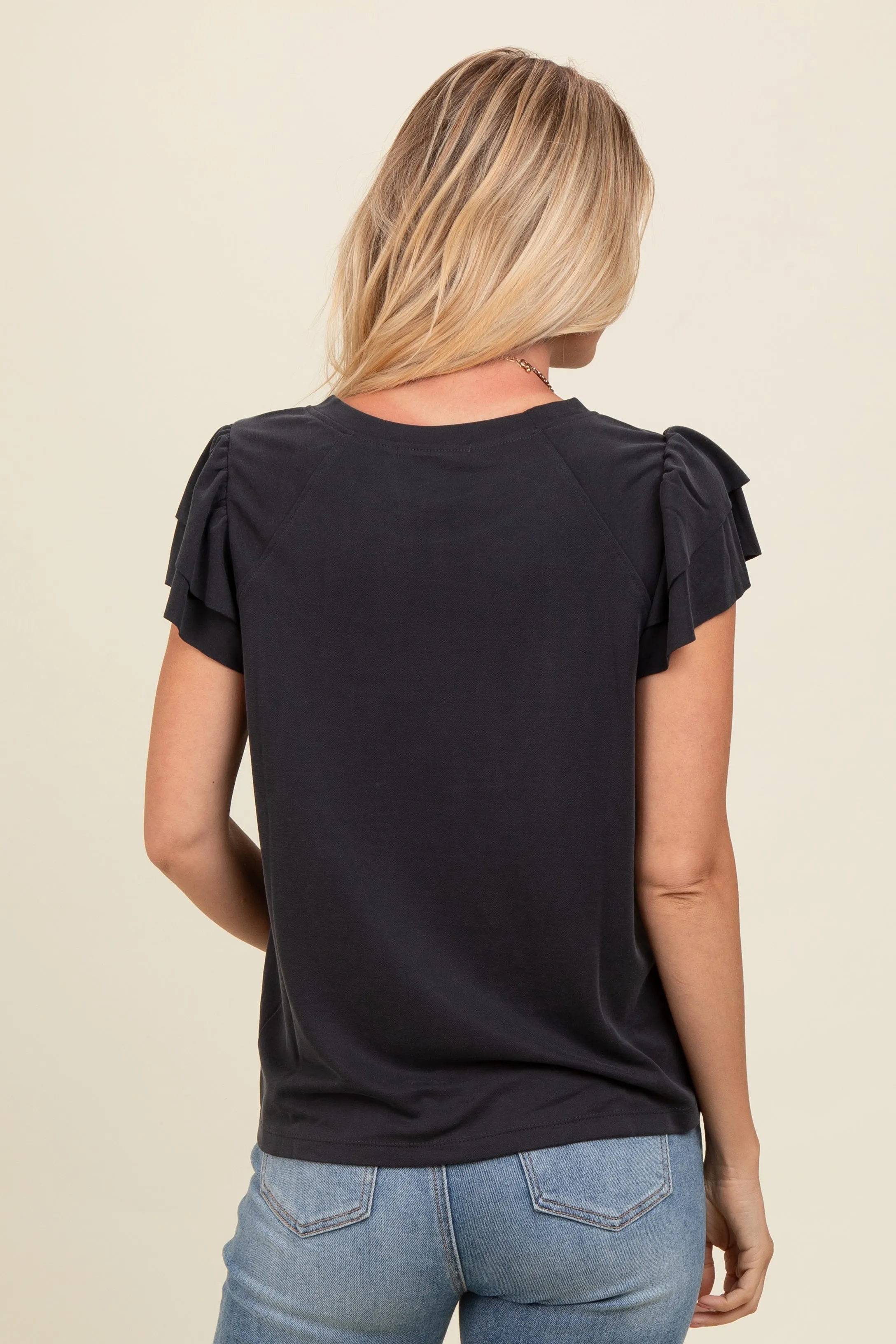 Black Ruffle Short Sleeve Top sold by Pinkblush product image thumbnail 2