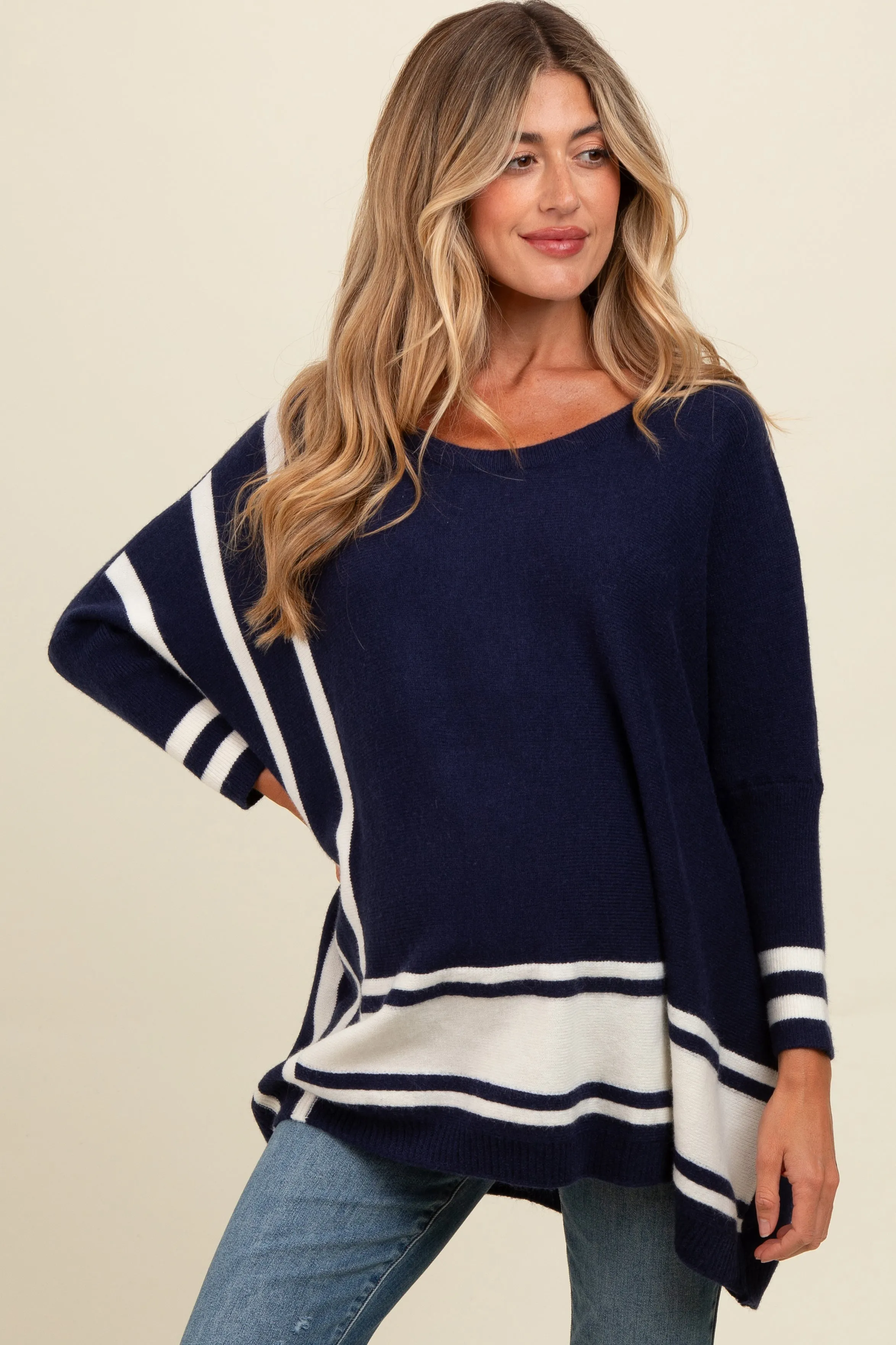 Navy Mixed Stripe Dolman Sleeve Maternity Sweater sold by Pinkblush product image thumbnail 2