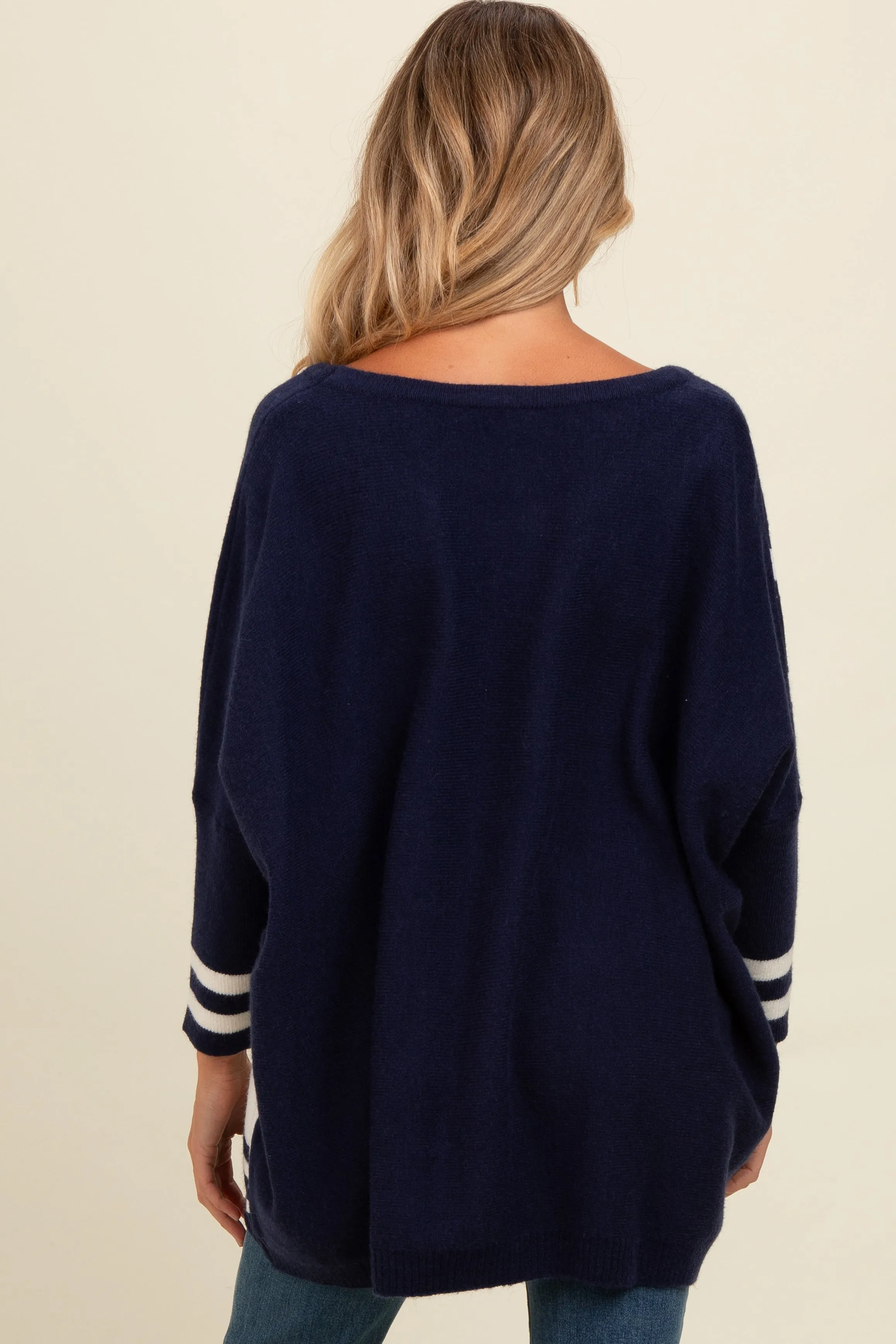 Navy Mixed Stripe Dolman Sleeve Maternity Sweater sold by Pinkblush product image thumbnail 3