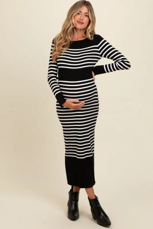 Black Striped Maternity Midi Sweater Dress sold by Pinkblush