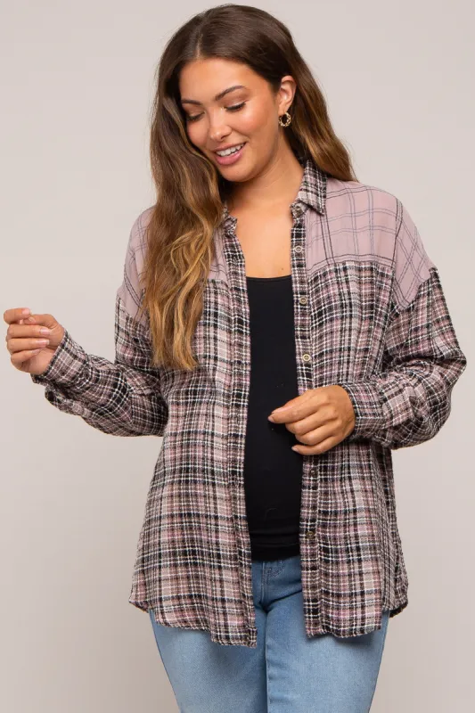 Lavender Mixed Plaid Maternity Top sold by Pinkblush