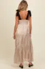 Beige Tiered Satin Tie-Strap Maternity Maxi Dress sold by Pinkblush