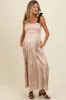 Beige Tiered Satin Tie-Strap Maternity Maxi Dress sold by Pinkblush
