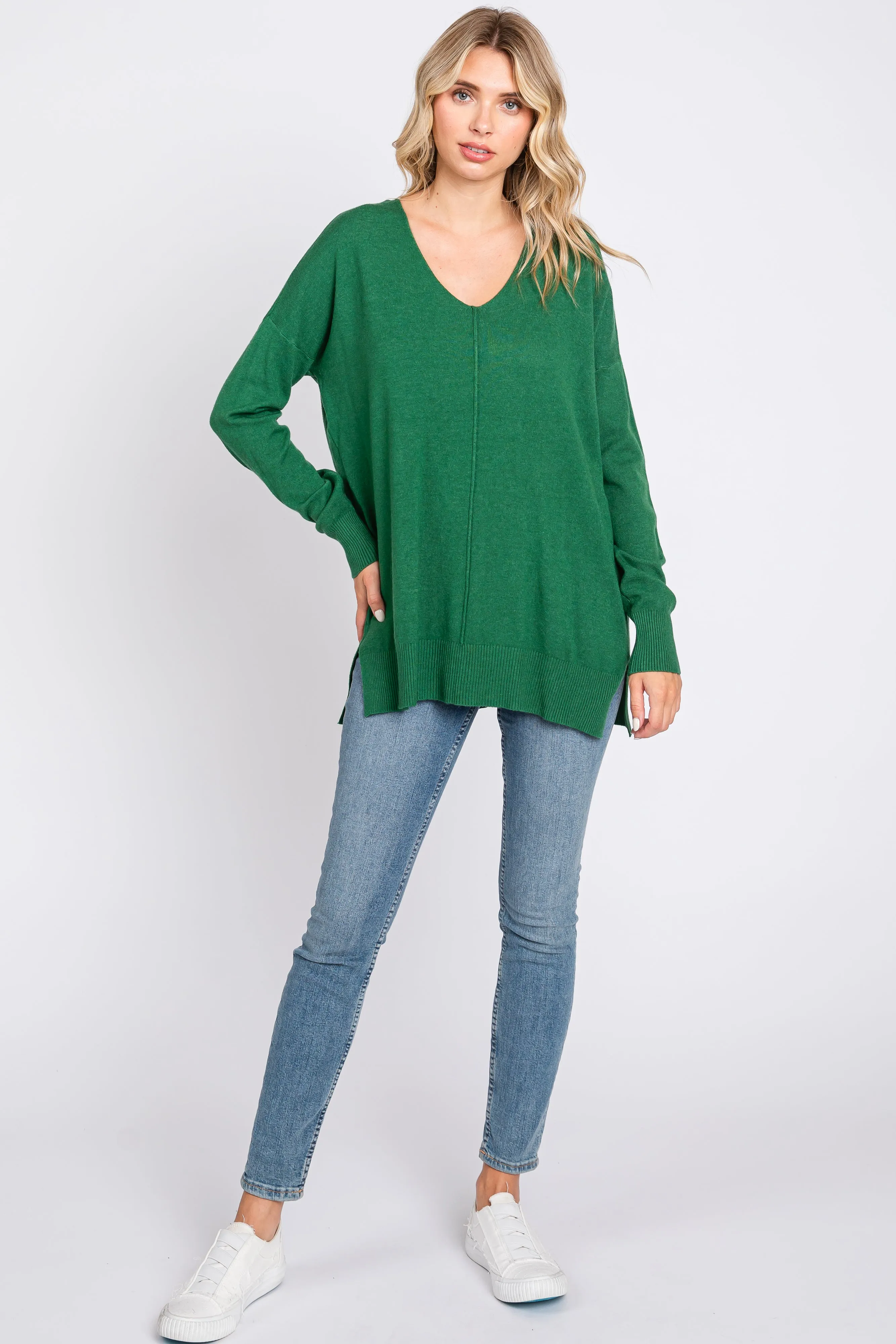 Green Long Sleeve Side Slit Sweater sold by Pinkblush product image thumbnail 5
