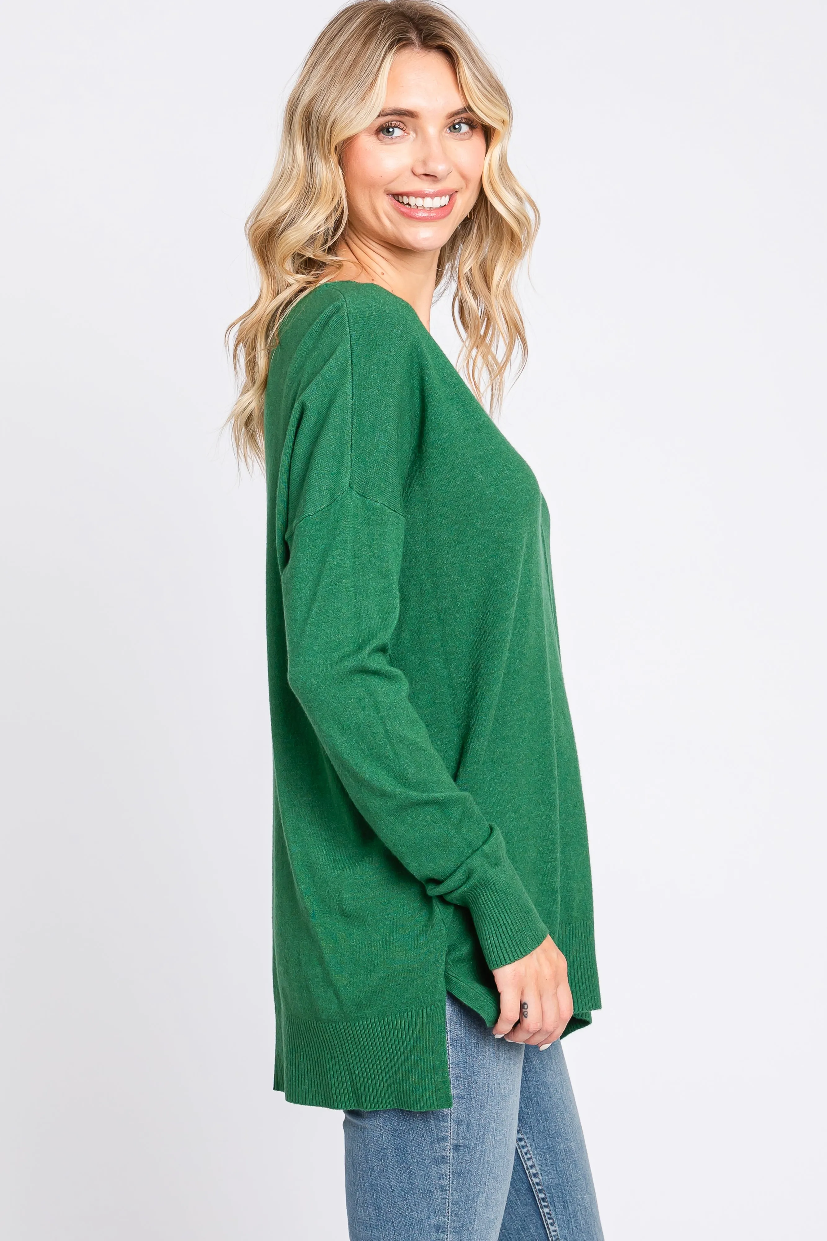 Green Long Sleeve Side Slit Sweater sold by Pinkblush product image thumbnail 3