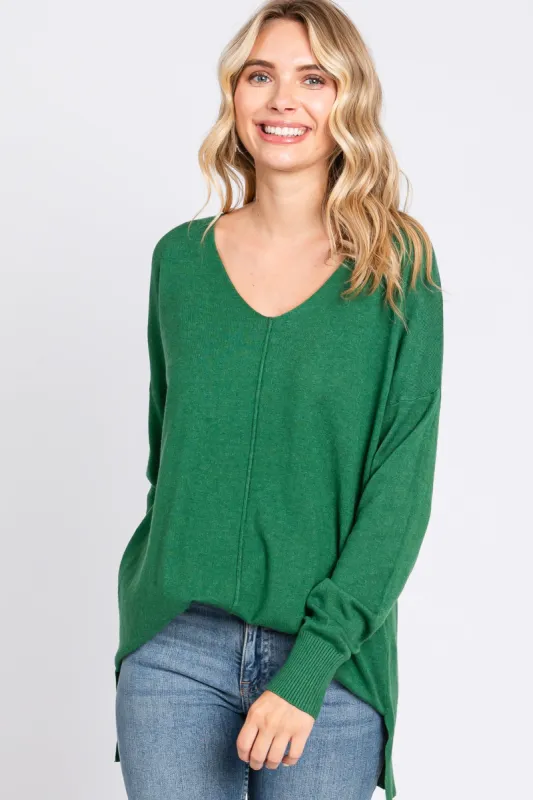 Green Long Sleeve Side Slit Sweater sold by Pinkblush