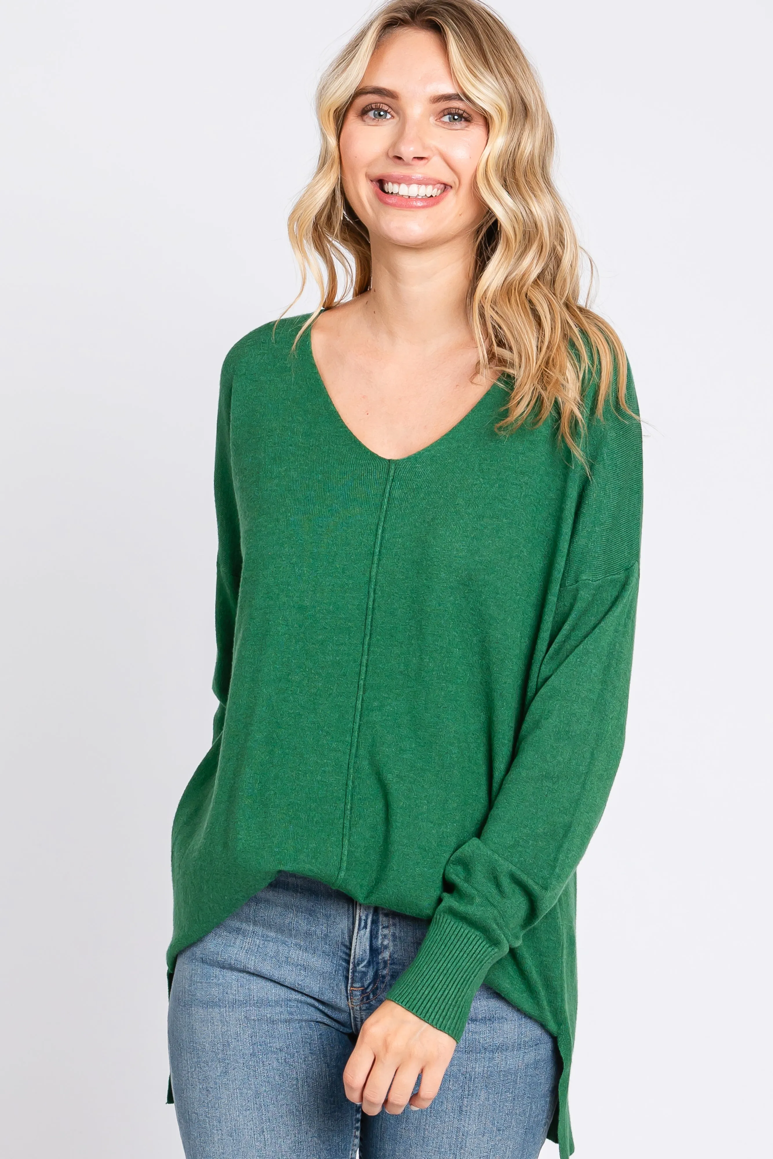 Green Long Sleeve Side Slit Sweater sold by Pinkblush