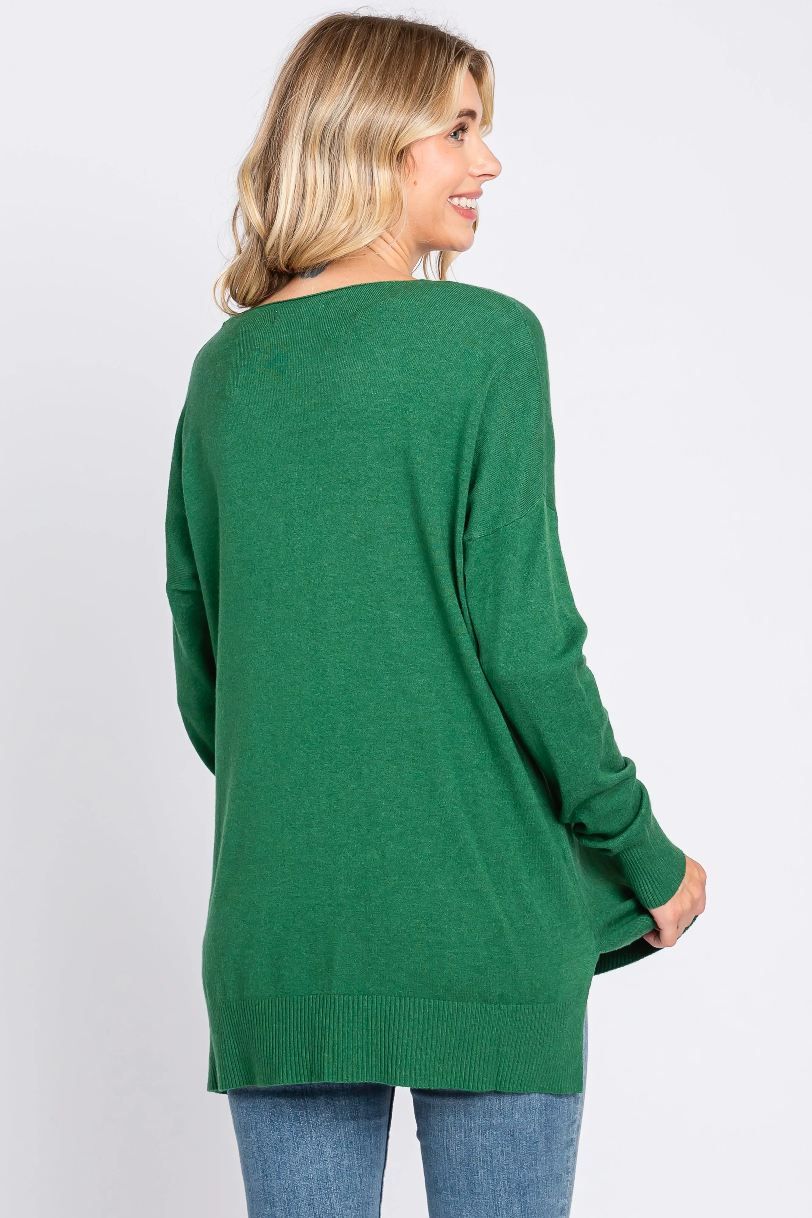 Green Long Sleeve Side Slit Sweater sold by Pinkblush product image thumbnail 4