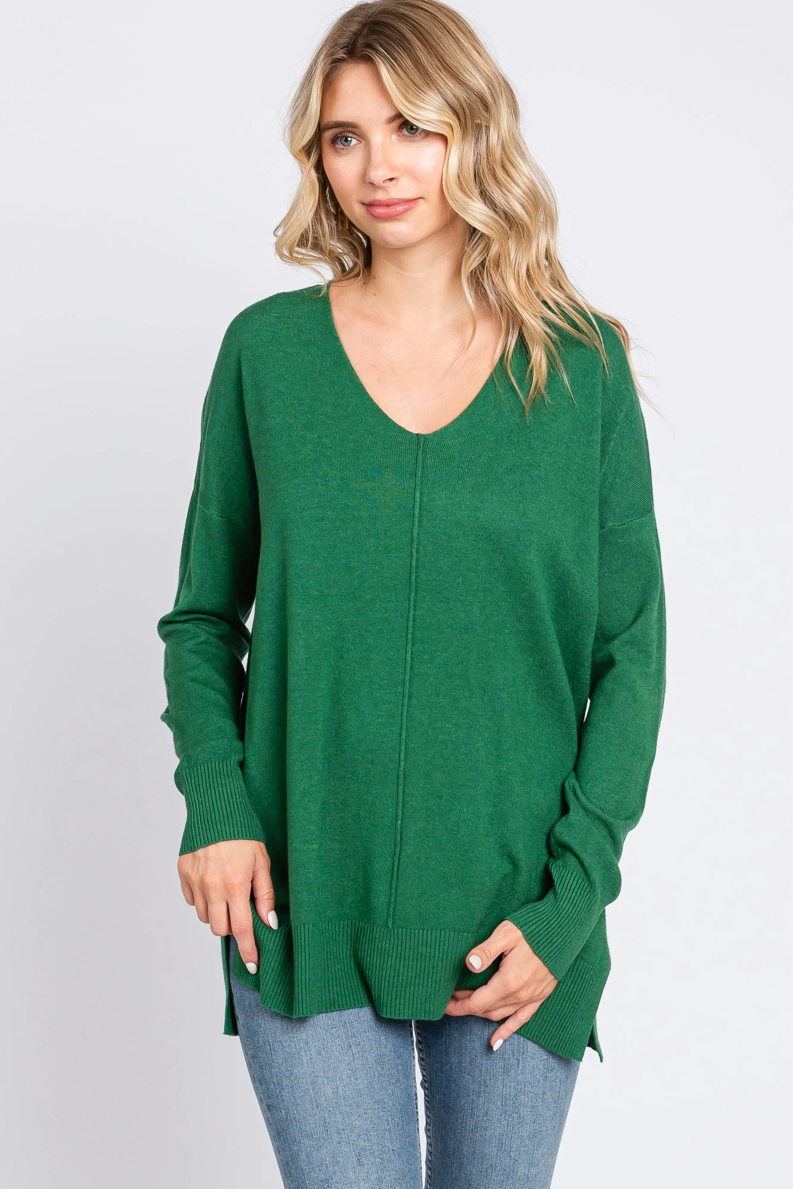 Green Long Sleeve Side Slit Sweater sold by Pinkblush product image thumbnail 2