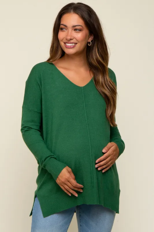 Green Long Sleeve Side Slit Maternity Sweater sold by Pinkblush