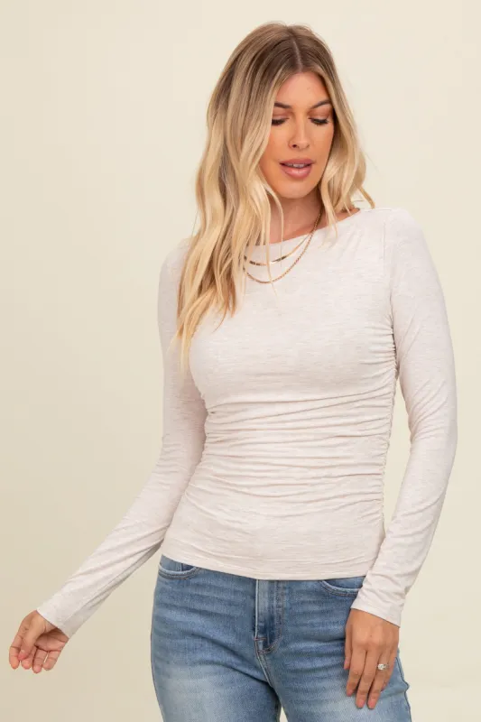 Beige Ruched Long Sleeve Top sold by Pinkblush