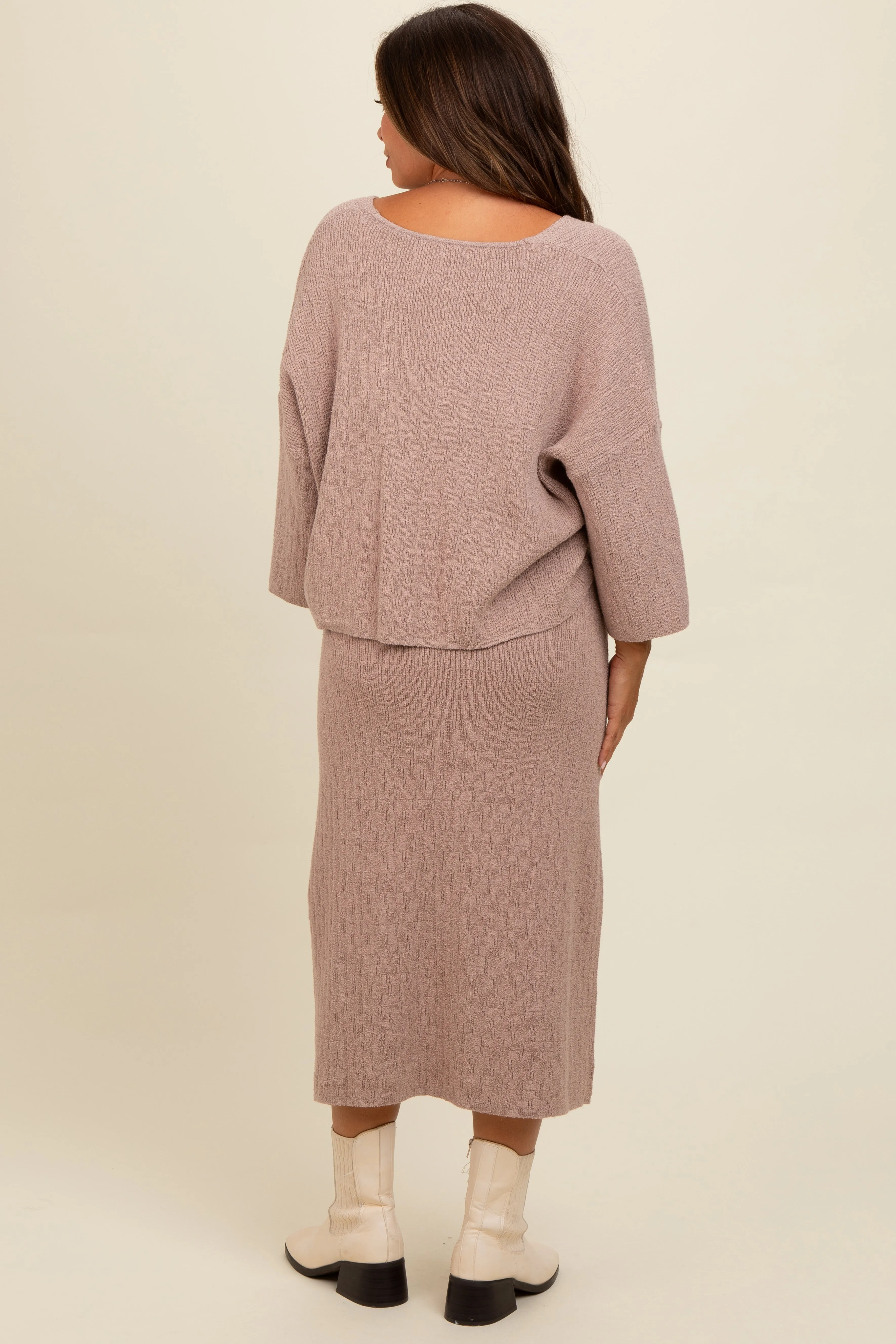 Mocha Textured Knit Top And Midi Skirt Maternity Set sold by Pinkblush product image thumbnail 3