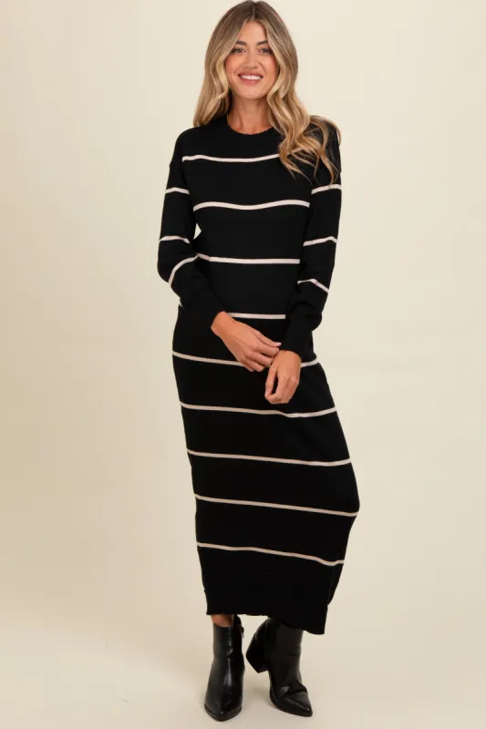 Black Striped Knit Drop Shoulder Maternity Midi Dress sold by Pinkblush