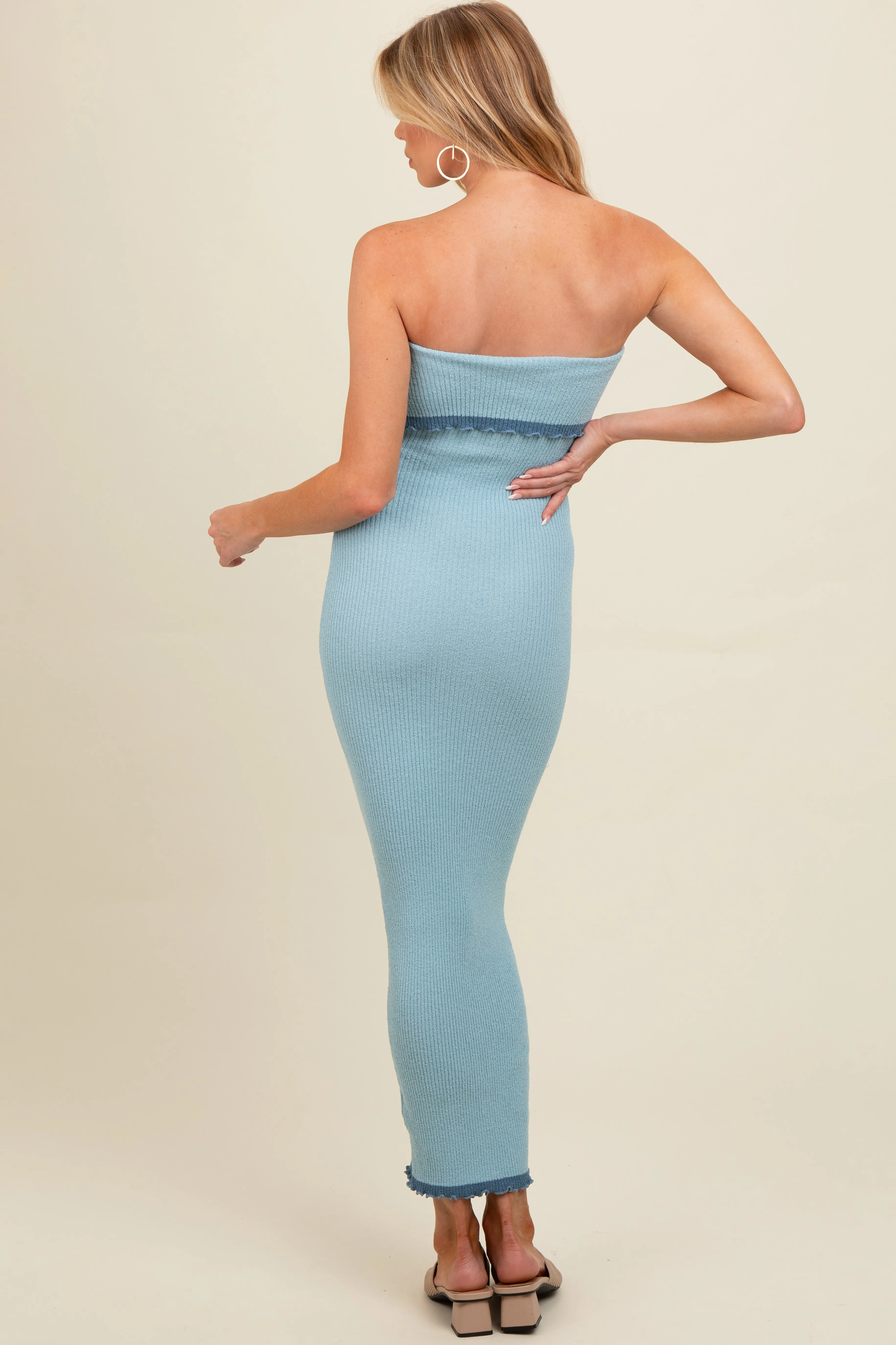 Light Blue Contrast Trim Maternity Strapless Knit Dress sold by Pinkblush product image thumbnail 4