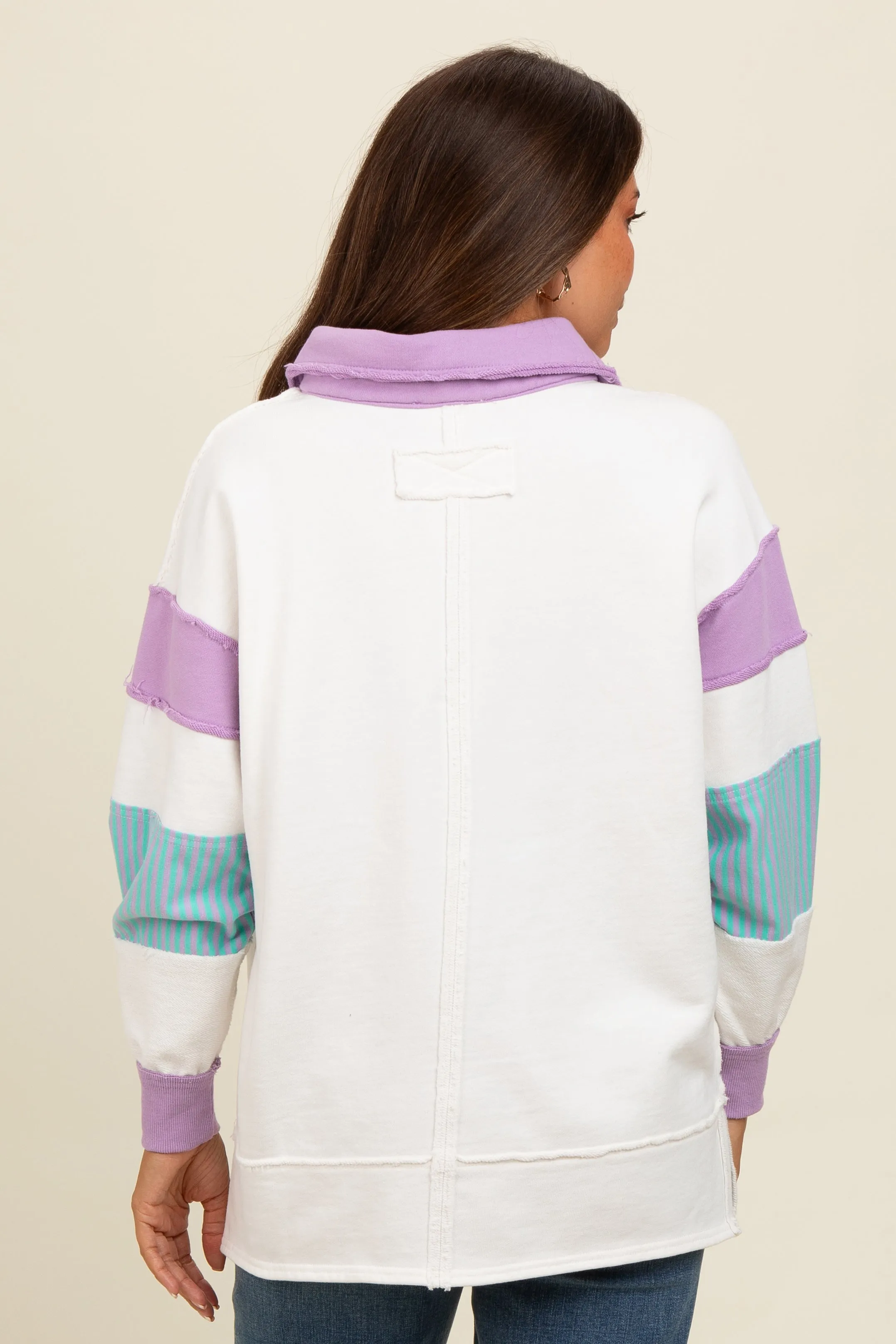 Lavender Colorblock Stripe Polo Maternity Sweatshirt sold by Pinkblush product image thumbnail 4