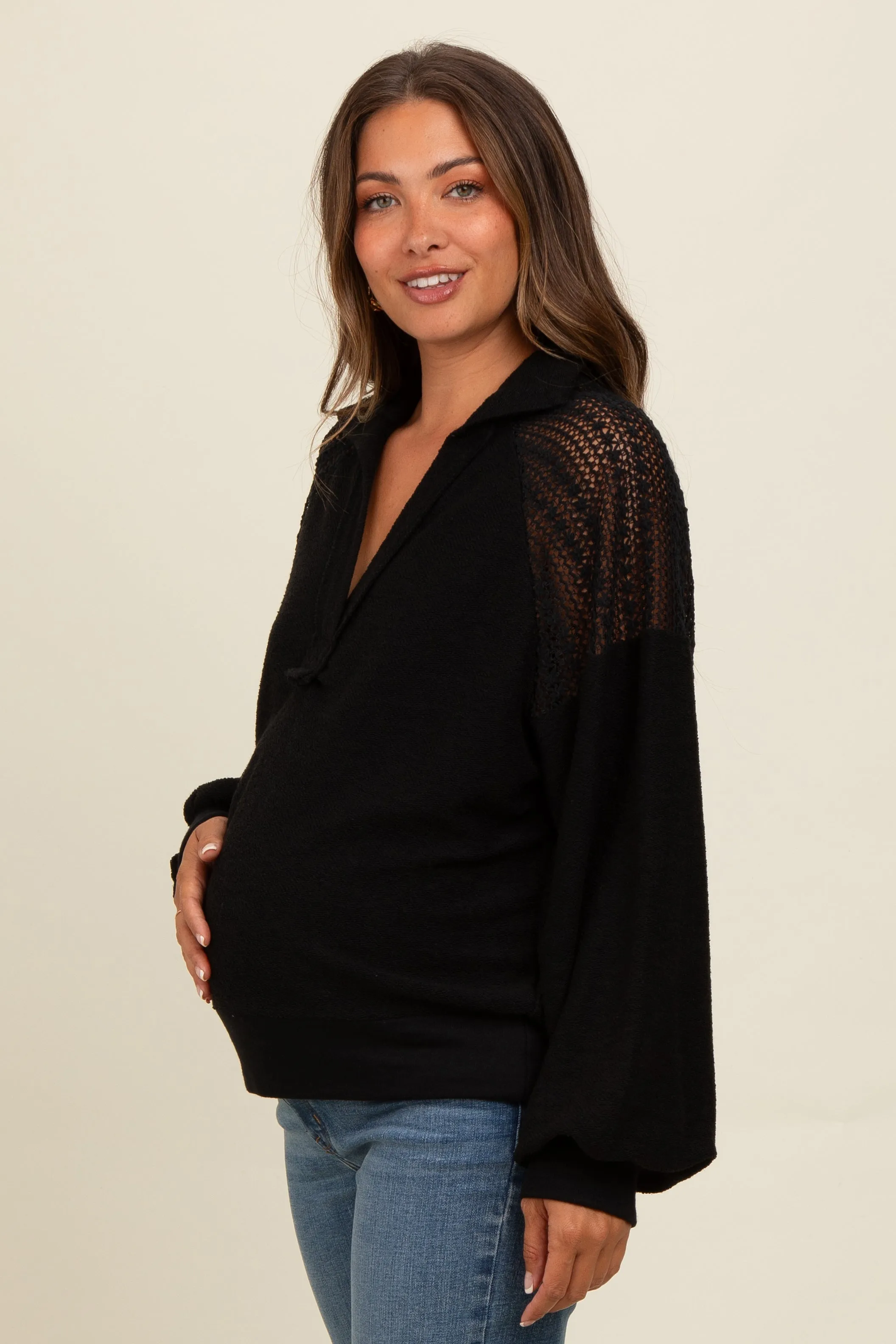 Black Crochet Detail Collared Maternity Pullover sold by Pinkblush product image thumbnail 2