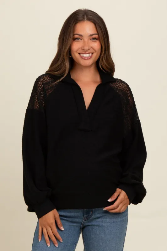 Black Crochet Detail Collared Maternity Pullover sold by Pinkblush