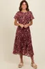 Brown Floral Pleated Maternity Midi Dress sold by Pinkblush