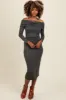 Charcoal Foldover Off Shoulder Long Sleeve Maternity Midi Dress sold by Pinkblush