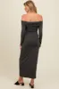 Charcoal Foldover Off Shoulder Long Sleeve Maternity Midi Dress sold by Pinkblush