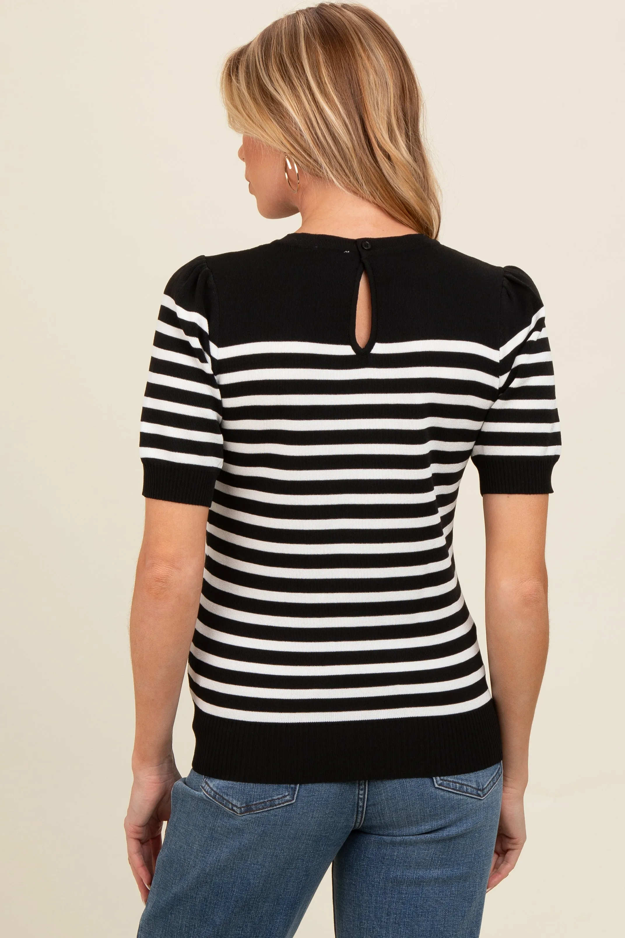 Black Striped Short Sleeve Knit Maternity Top sold by Pinkblush product image thumbnail 3