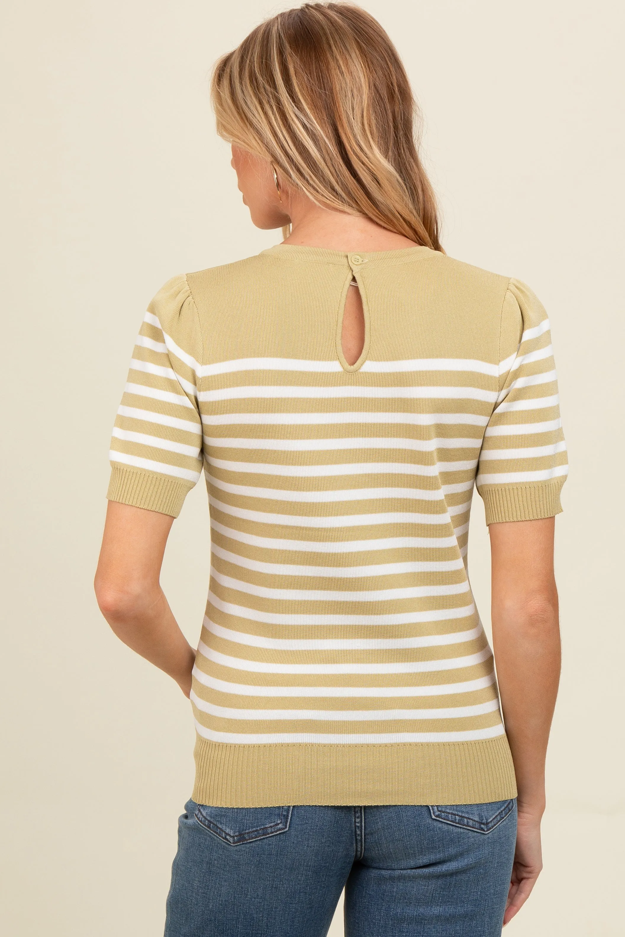 Light Olive Striped Short Sleeve Knit Maternity Top sold by Pinkblush product image thumbnail 3