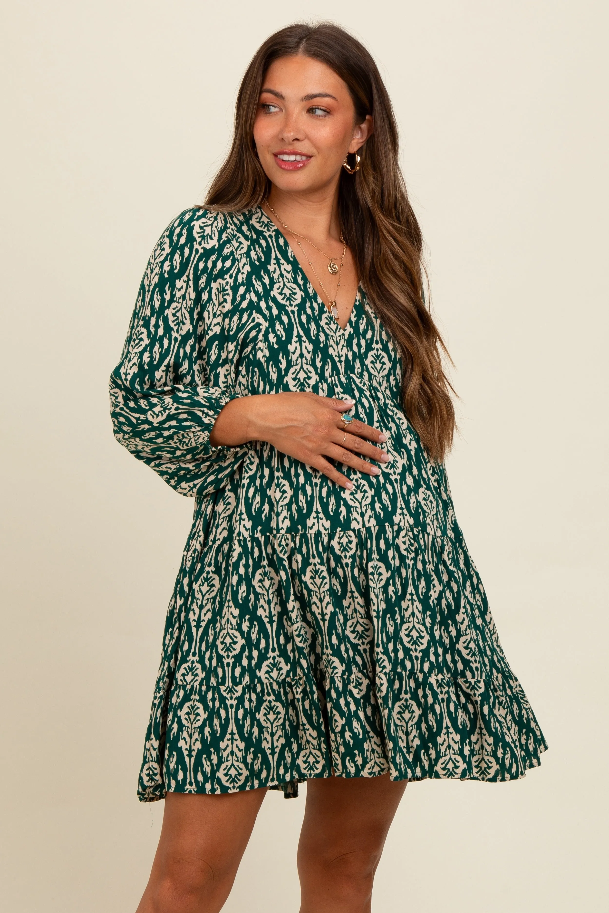 Forest Green Printed Maternity Mini Dress sold by Pinkblush product image thumbnail 4