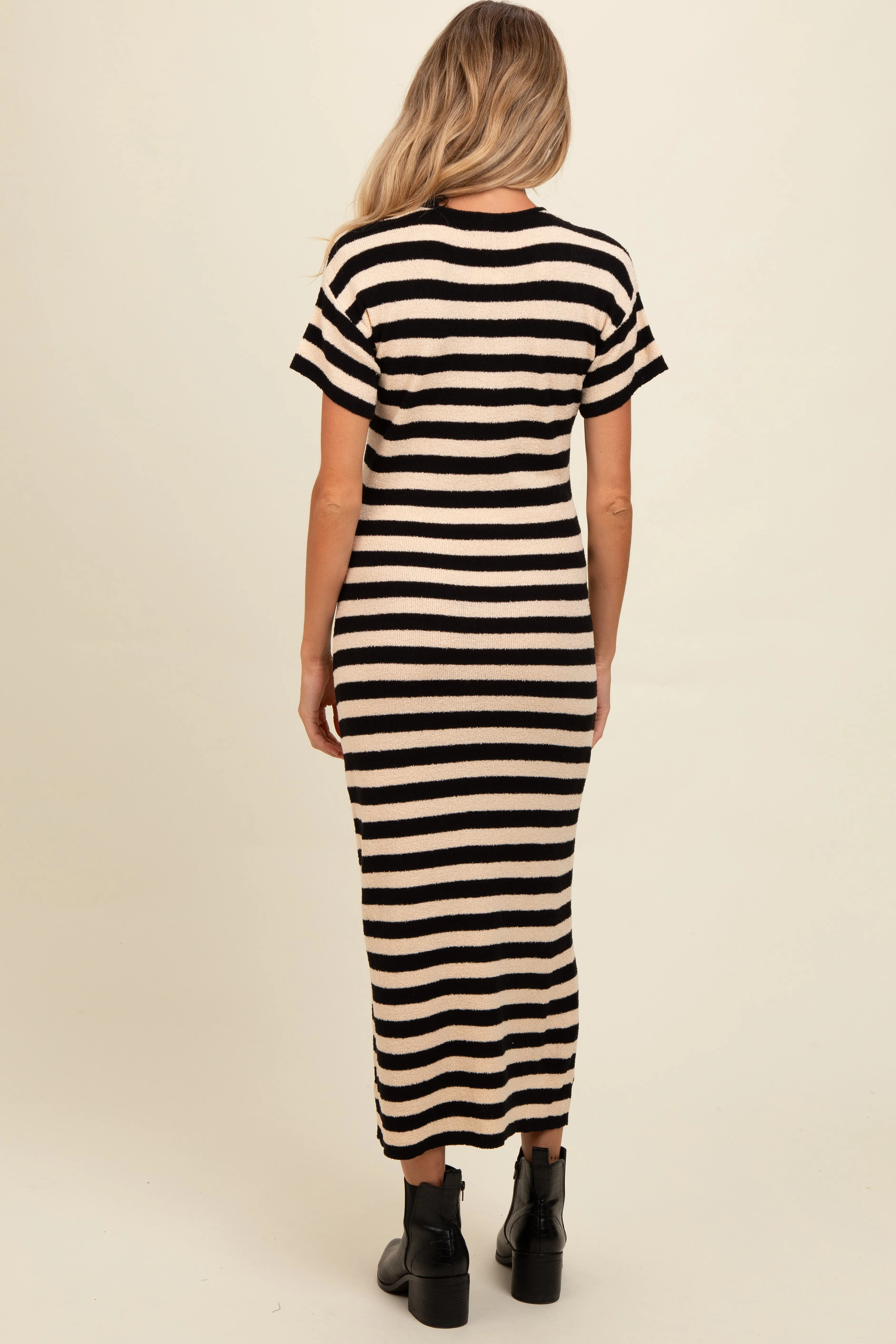 Beige Striped Knit Maternity Midi Dress sold by Pinkblush product image thumbnail 4