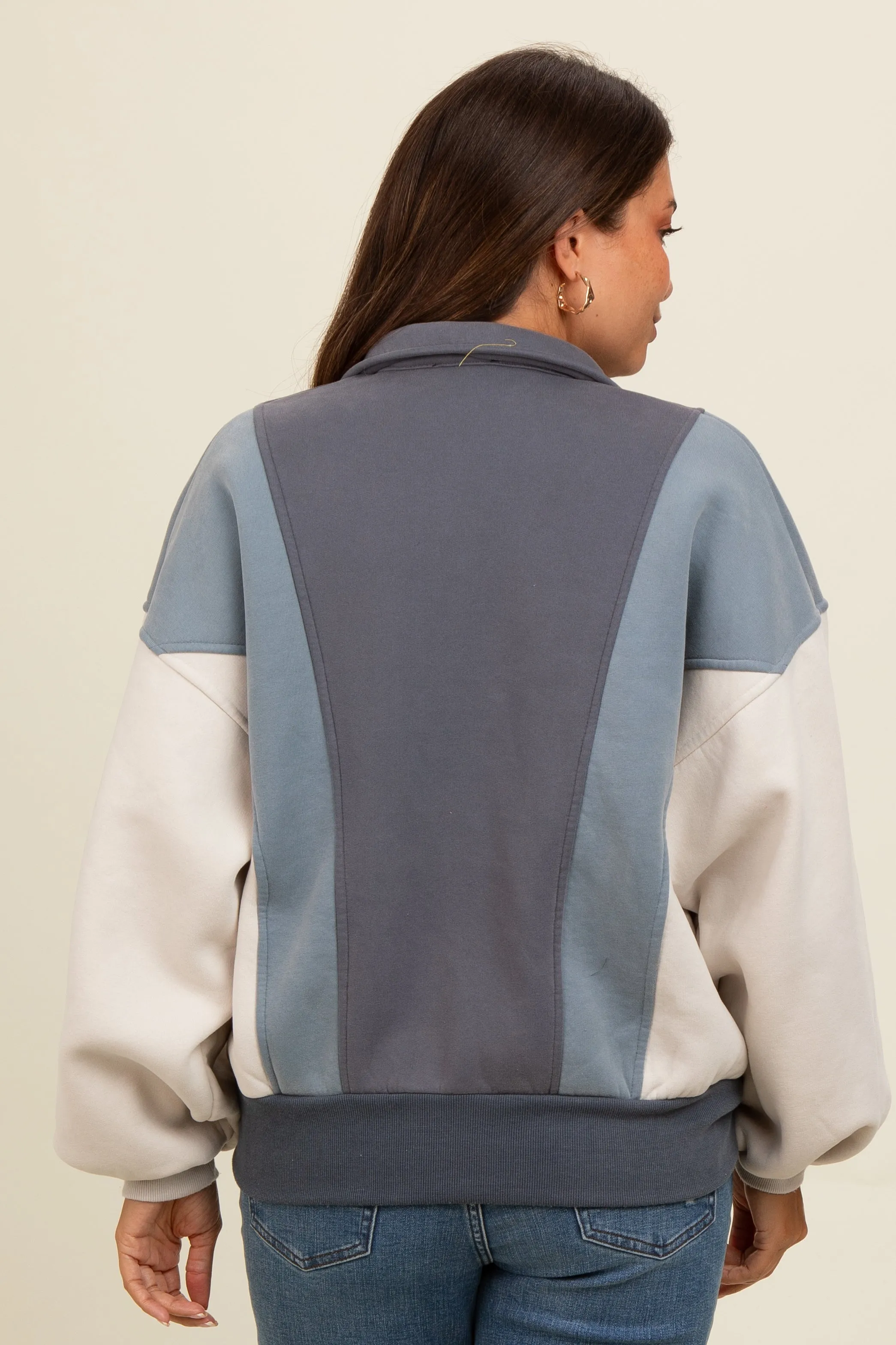 Blue Colorblock Snap Button Maternity Polo Sweatshirt sold by Pinkblush product image thumbnail 3