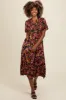 Black Floral Smocked Button Up Maternity Midi Dress sold by Pinkblush