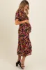 Black Floral Smocked Button Up Maternity Midi Dress sold by Pinkblush