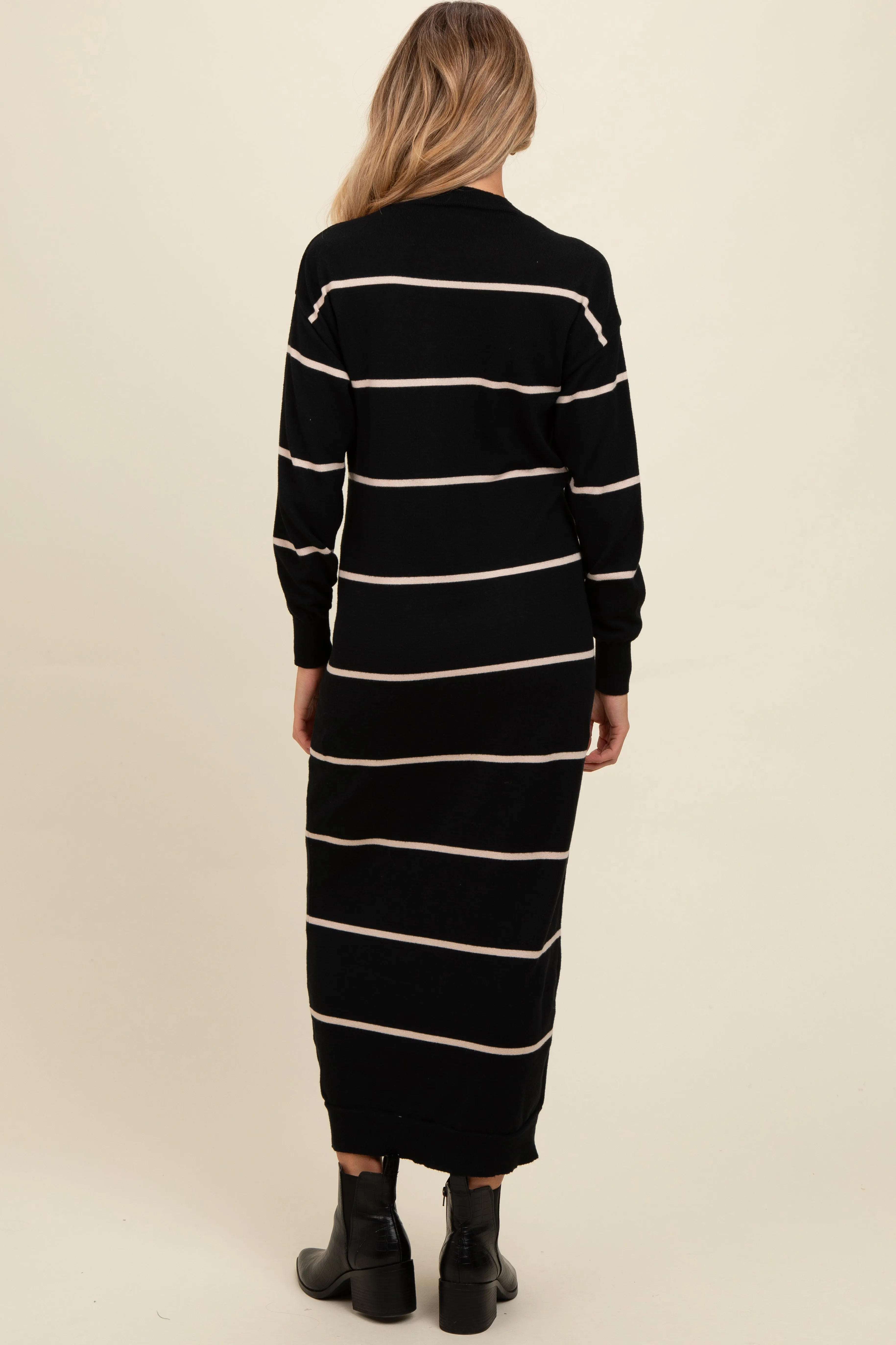 Black Striped Knit Drop Shoulder Maternity Midi Dress sold by Pinkblush product image thumbnail 3