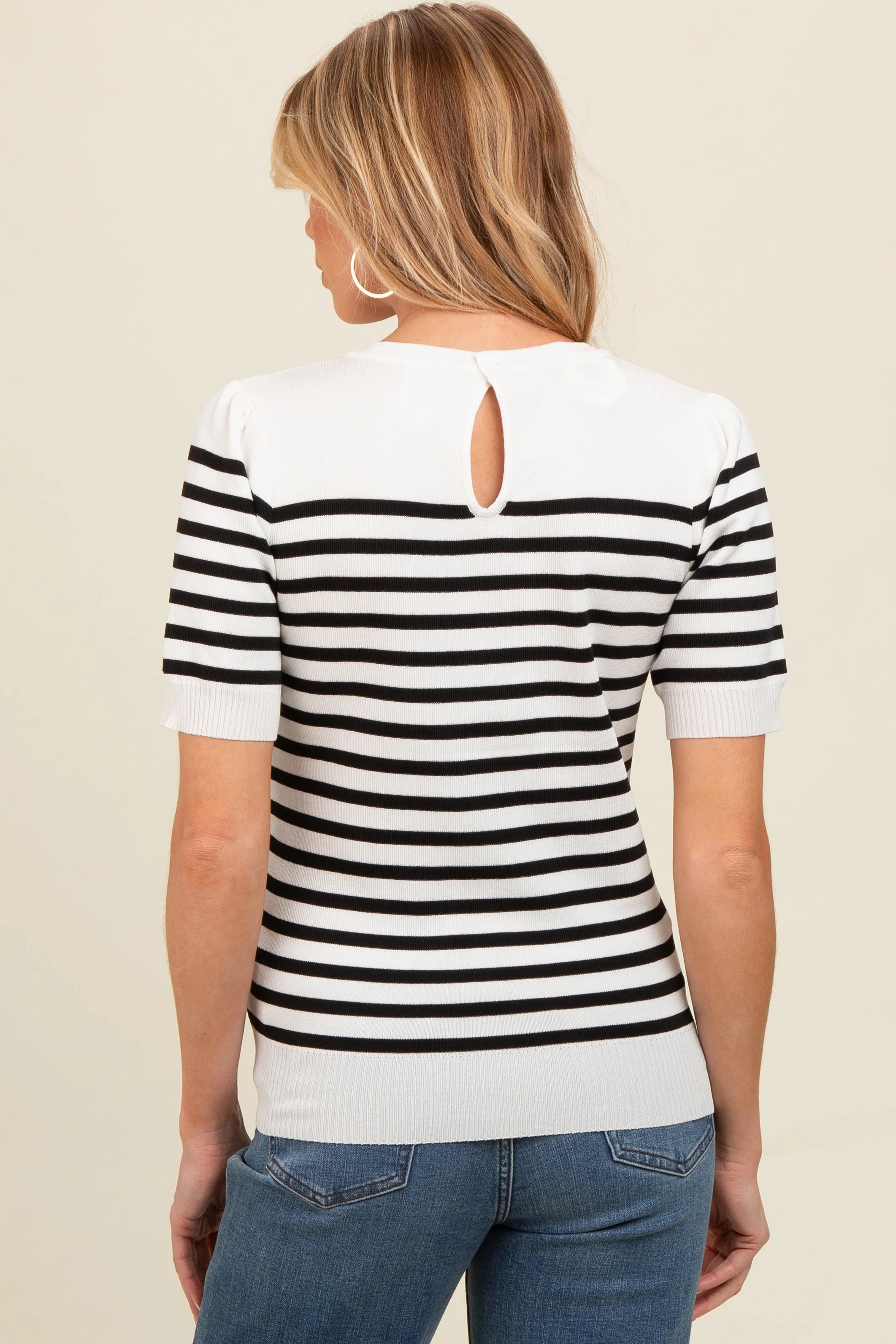 Ivory Striped Short Sleeve Knit Maternity Top sold by Pinkblush product image thumbnail 3