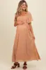 Peach Floral Smocked Button Accent Maternity Maxi Dress sold by Pinkblush