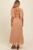 Peach Floral Smocked Button Accent Maternity Maxi Dress sold by Pinkblush