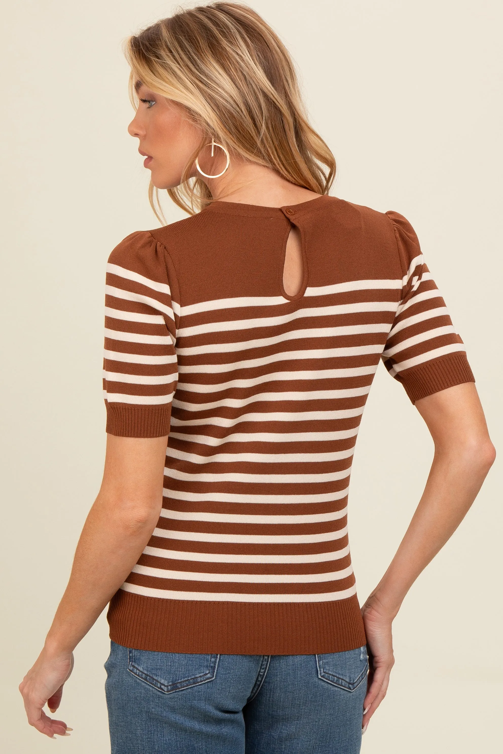 Mocha Striped Short Sleeve Knit Maternity Top sold by Pinkblush product image thumbnail 4