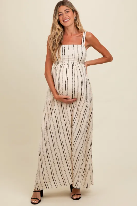 Cream Striped Back Cut Out Maternity Maxi Dress sold by Pinkblush